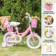 Itopfox Girls Princess Style Bike with Doll-Seat & Basket & Training Wheels for Kids Ages 2-13, Multiple Colors