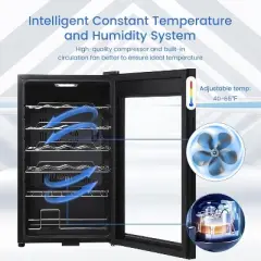Acekool 24-Bottle Built-In Wine Cooler - Black Metal Frame with Digital Control (40-65&deg;F), Adjustable Shelves
