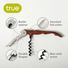 True TrueTap Double Hinged Waiter&rsquo;s Corkscrew, Riveted Wood Wine Bottle Opener with Foil Cutter, Wine Key