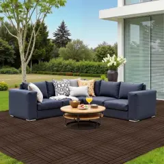 11 PCS 11.7" X 11.7" Textured Square Plastic Wood Deck Tiles, Outdoor Terrace Flooring in Brown