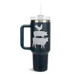 Elanze Designs Stacked Farm Animals Chicken Pig Cow 40 oz. Stainless Steel, Large Water Bottle Coffee Mug, Spill & Leak Resistant, Thermal Travel