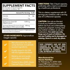 Black Seed Oil Capsules + Turmeric Curcumin Supplement 95% Curcuminoids, Immune & Digestive Health Support, Havasu Nutrition, 60ct