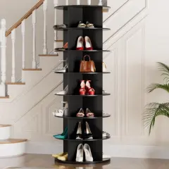 7 Tier Rotating Shoe Rack Tower, Revolving Shoe Rack Storage, Round Carousel Vertical Handbag and Shoe Organizer ,Black