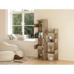 Year Color Rustic Wood Freestanding Industrial Bookshelf for Storage in Bedroom, Living Room, and Office