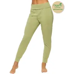 Felina Women's Organic Cotton Stretch Fold-Waist Joggers (Thyme, Medium)