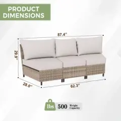 EAGLE PEAK Coastal Vista  3 Piece Curved Outdoor Wicker Sofa, Outdoor Wicker Armless Chair with Cushion