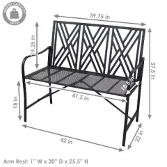 Sunnydaze Outdoor 2-Person Iron Geometric Lattice Patio Bench - Black
