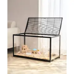 VEVOR Hamster Cage, 360&deg; Viewing Transparent Hamster Habitats, Small Animal Cage, 37.8 x 18.5 x 21.7 in, Ventilated Pet Mouse Cages, Black