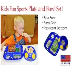 Remarkabowl 2-Piece Kids Sports Mealtime Set - Soccerbowl, Blue