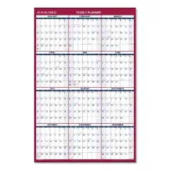 Erasable Vertical/Horizontal Wall Planner, 24 x 36, White/Blue/Red Sheets, 12-Month (Jan to Dec): 2026