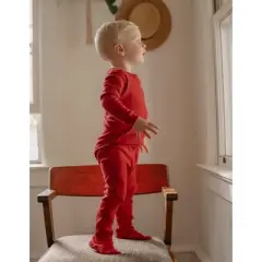 Leveret Toddler Footed Cotton Solid Classic Color Pajamas