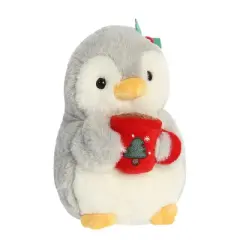 Aurora Small Gray PomPom Penguin 7.5" Hot Cocoa Playful Stuffed Animal