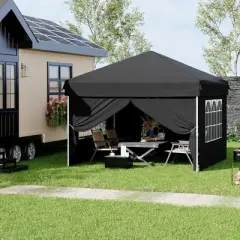 10x10ft Easy Pop Up Canopy Tent W/4 Detachable Window Sidewalls,Waterproof Outdoor Portable Canopy W/Carry Bag&Guy Lines for Camping,Outdoor Parties