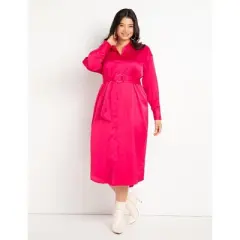 ELOQUII Women&rsquo;s Plus Size Satin Button Down Maxi Shirtdress