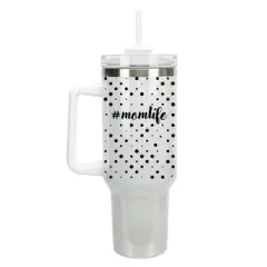 Elanze Designs #Momlife Mom Life Polka Dots 40 oz. Stainless Steel, Large Water Bottle Coffee Mug, Spill & Leak Resistant, Thermal Travel Tumbler with