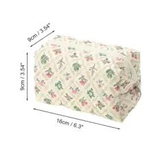 Unique Bargains Quilted Square Flower Makeup Bags Pink Green 1 Pc