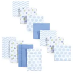 Luvable Friends Infant Boy Cotton Flannel Burp Cloths and Receiving Blankets, 11-Piece, Blue Chevron, One Size