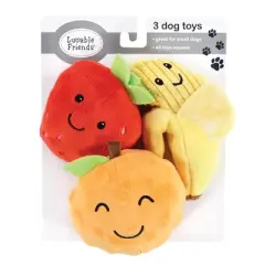 Luvable Friends Dog Squeaky Plush Dog Mini Toy Set, Fruits, One Size