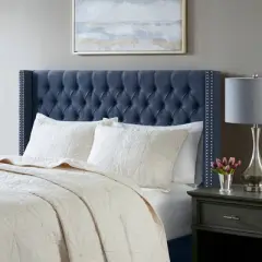 Queen Janice Upholstered Headboard Navy - Madison Park