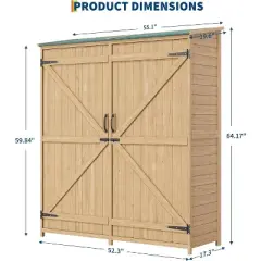 Wooden Outdoor Storage Cabinet,Waterproof Roof, 2 Shelves & Lockable Doors,Tall Tool Shed for Yard, Garage, Patio, Lawn,Porch
