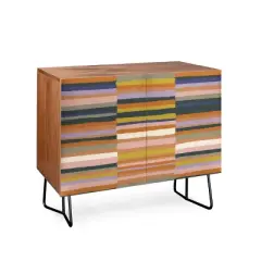 Gigi Rosado Brown Striped Pattern Walnut Credenza - Deny Designs