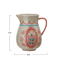 Storied Home Floral Stoneware Pitcher with Handle, Multicolor