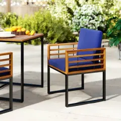Costway Acacia Wood Outdoor Dining Chairs Set of 4 with Soft Cushions & Metal Frame