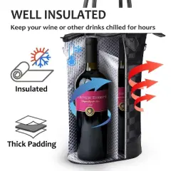 Tirrinia Wine Gift Bag - Travel Padded 2 Bottle Wine Carriers, Cooler Bag with Handle and Adjustable Shoulder Strap, Gift Idea for Wine Lover