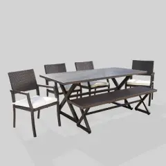 Sherman Oaks 6pc Aluminum/Wicker Patio Dining Set - Brown/White - Christopher Knight Home