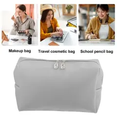 Unique Bargains PU Leather Waterproof Makeup Bag Cosmetic Case Makeup Bag for Women L Size Silver Tone 1 Pcs
