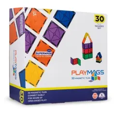 Playmags 30 Piece Starter Kit Squares Set: Now with Stronger Magnets, Sturdy, Super Durable Magnetic Tiles with Vivid Clear Colors STEM Toys for Kids