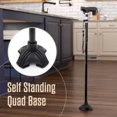 DMI Rugged Stride All-Terrain Adjustable Walking Canes for Women & Men, Sturdy Foldable Walking Stick for Stability, Quad Pivot Base, Compact,