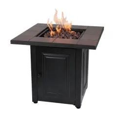 Endless Summer The Vanderbilt 28" Square LP Gas Outdoor Fit Pit with Ceramic Tile Mantel Black