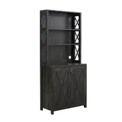Home Source Elegant Charcoal Bar Cabinet | kitchen Cabinet with Microwave Stand