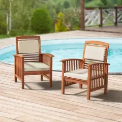 Lyndon 2pk Eucalyptus Wood Patio Chairs with Cushions - Light Brown - Alaterre Furniture