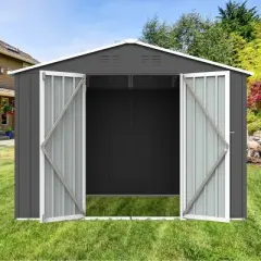 6x8ft Metal Garden Shed with Window & Hinged Door, Outdoor Storage Shed with Lock,  Weatherproof - Coolbibila