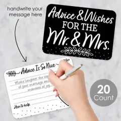 Big Dot of Happiness Mr. and Mrs. - Wish Card Black and White Wedding or Bridal Shower Activities - Shaped Advice Cards Game - Set of 20