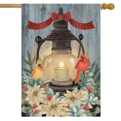 Warm Winter Candle House Flag White Poinsettias 28" x 40" Briarwood Lane