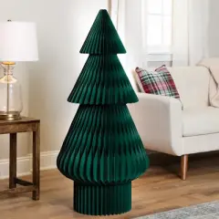 Northlight Tall Accordion Honeycomb Foldable Paper Christmas Tree - 4' -  Dark Green