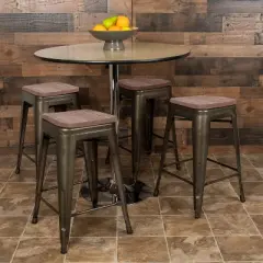 Flash Furniture 24" High Metal Counter-Height, Indoor Bar Stool with Wood Seat - Stackable Set of 4