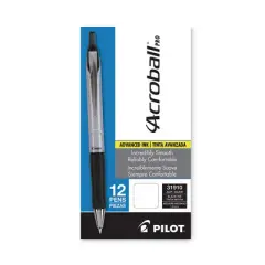 Pilot Acroball Pro Advanced Ink Hybrid Gel Pen, Retractable, Medium 1 mm, Black Ink, Silver/Black Barrel, Dozen