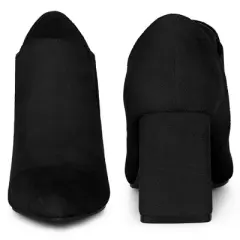 Perphy Women's Pointy Toe Slip on Chunky Heels Ankle Booties