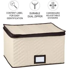 Wine Glass Storage Box with Dividers, Durable Quilted Microfiber - Holds 12 Wine Glasses 3.75" W up to 10" Tall - Stemware Storage Case