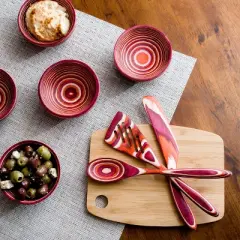 Island Bamboo Red Pakkawood Round Pinch Bowl