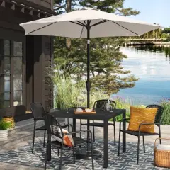 8' Round Solid Solar Outdoor Patio Market Umbrella with Black Pole - Threshold&trade;