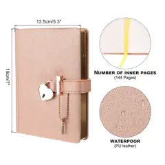 Unique Bargains Cute Journaling Leather B6 Diary with Heart Lock 144 Pages