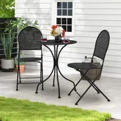 Tangkula 3 PCS Patio Bistro Set All-weather Metal Table & Chair Set for 2 Person Modern Furniture Set