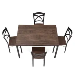 JOMEED 5 Piece Metal Frame Kitchen Dining Table and Chairs Set, Brown/Black