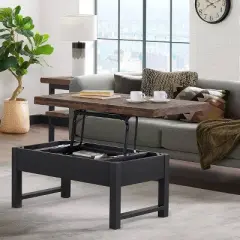 42" Pomona Coffee Table: Lift Top, Solid Pine, Metal Legs - Alaterre Furniture
