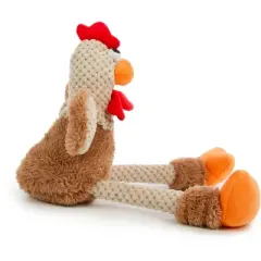 goDog Checkers Skinny Rooster Squeaky Plush Dog Toy, Chew Guard Technology, Brown, Small